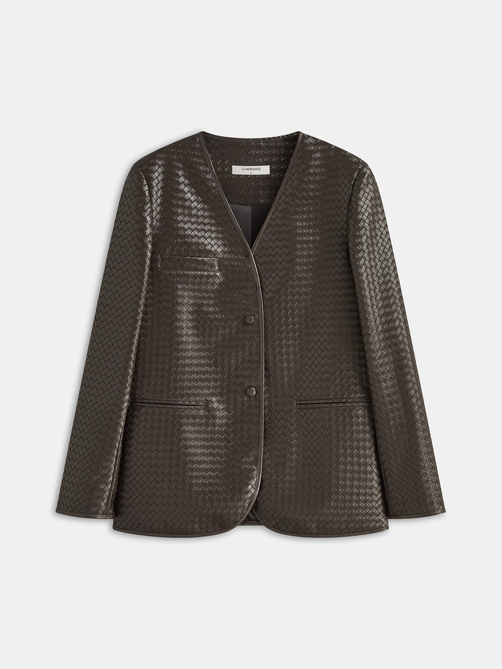 Commense Woven-Texture Faux Leather Blazer